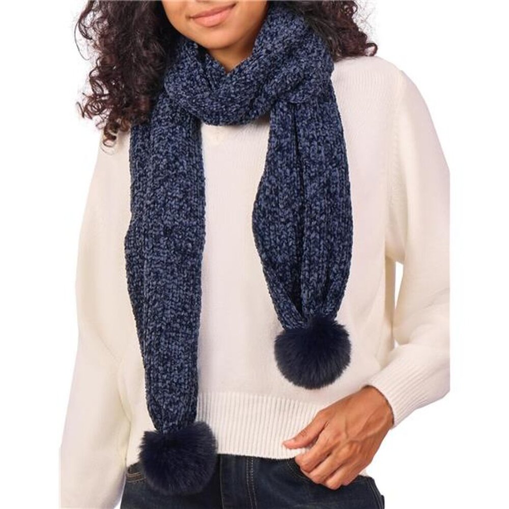 Women's Chenille Scarf with Pompom Winter Knit Warm Scarves